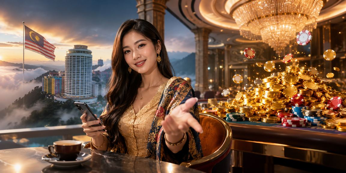 Pengguna menggunakan telefon pintar untuk taruhan kriket di Genting Highlands Malaysia
